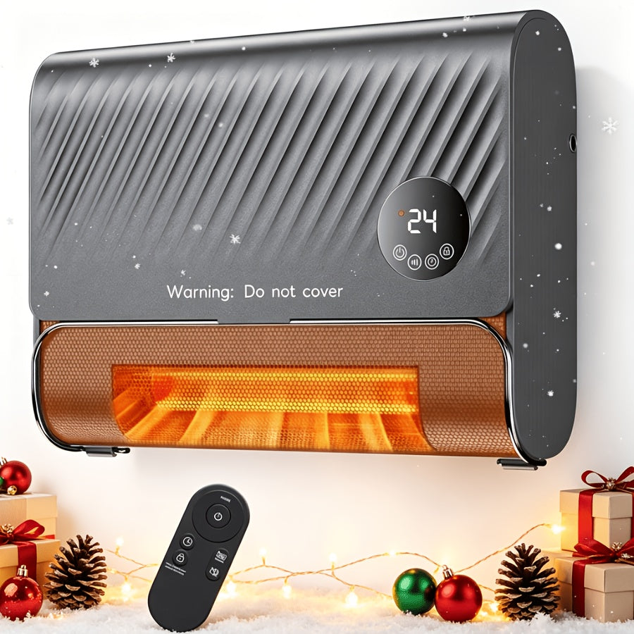 1500W Smart Wall-Mounted Space Heater – 3 Heat Settings Remote & Touch Control 12H Timer Fast Heating Overheat Protection for Bedroom Bathroom & Office in Black
