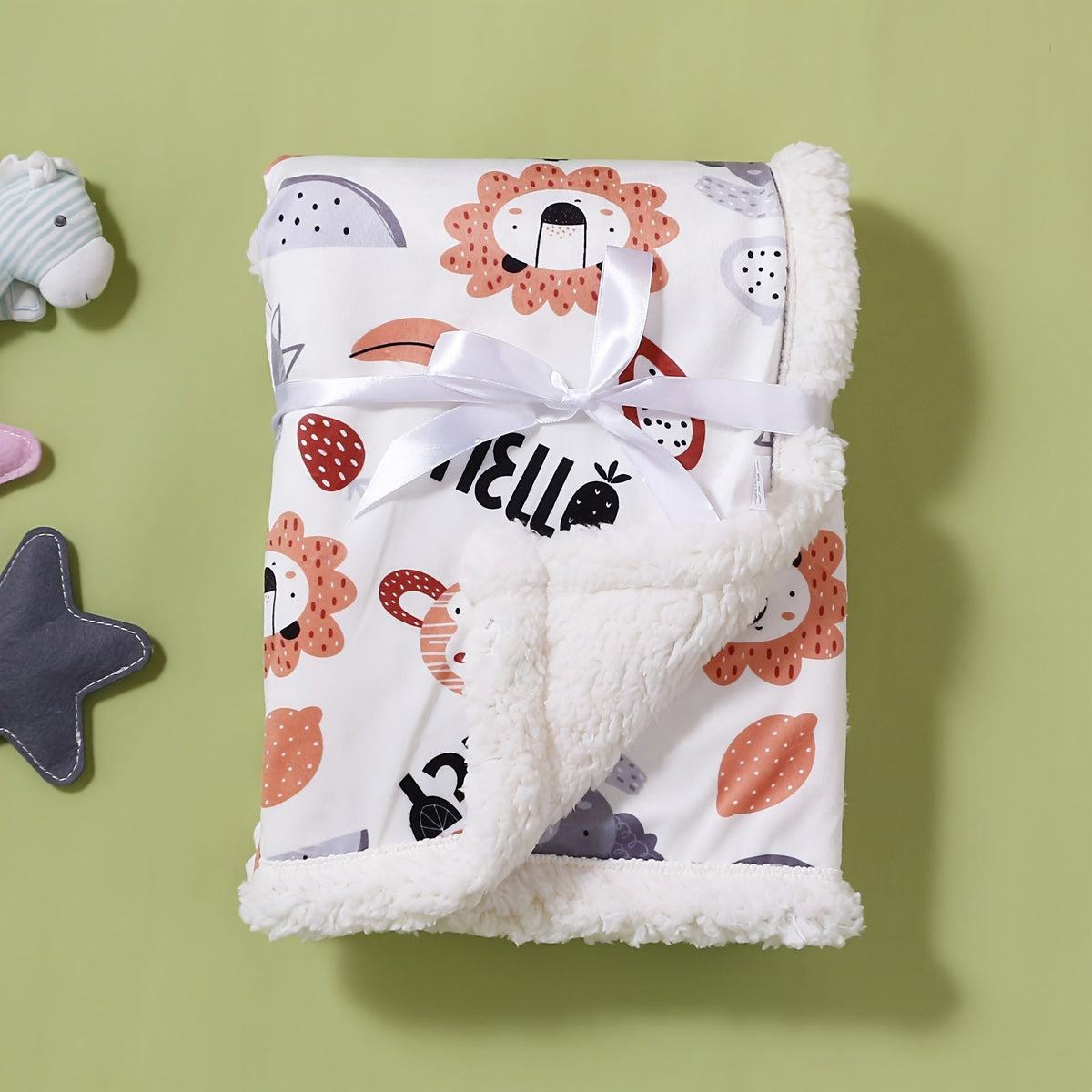 Double-Layer Baby & Kids Blanket with Cute Animal Prints, Soft Thick Polyester Throw for Infants & Toddlers, Machine Washable Spring Autumn Blanket for Boys & Girls, Baby Shower Gift