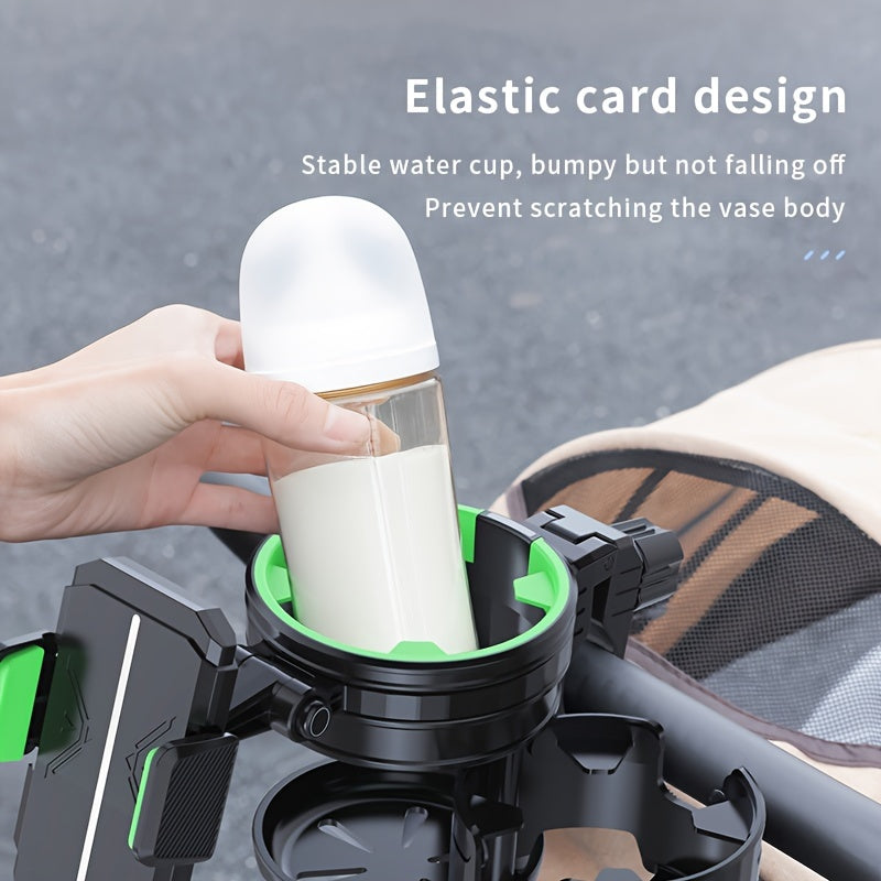 3-in-1 Stroller Cup Holder with Cell Phone Holder, Multifunctional Universal Baby Stroller Organizer Accessory for Cups Bottles & Phones, Fits Most Strollers & Bikes