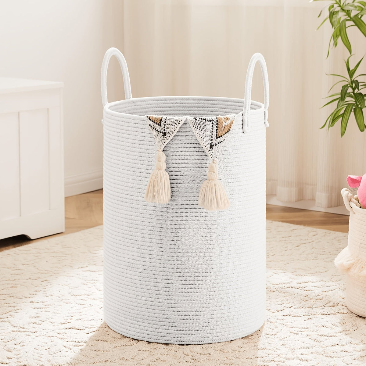 Collapsible Cotton Rope Woven Laundry Basket, Natural Elegant Laundry Hamper for Bathroom Nursery & Living Room, Versatile Storage for Clothes Toys & Blankets, 40L 60L 80L 100L, 9 Colors