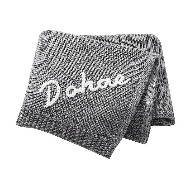Personalized Hand-Embroidered Baby Name Knitted Blanket, Custom Name & Birthday Keepsake Blanket, 17 Color Options, Unique Baby Shower Birthday & Newborn Gift