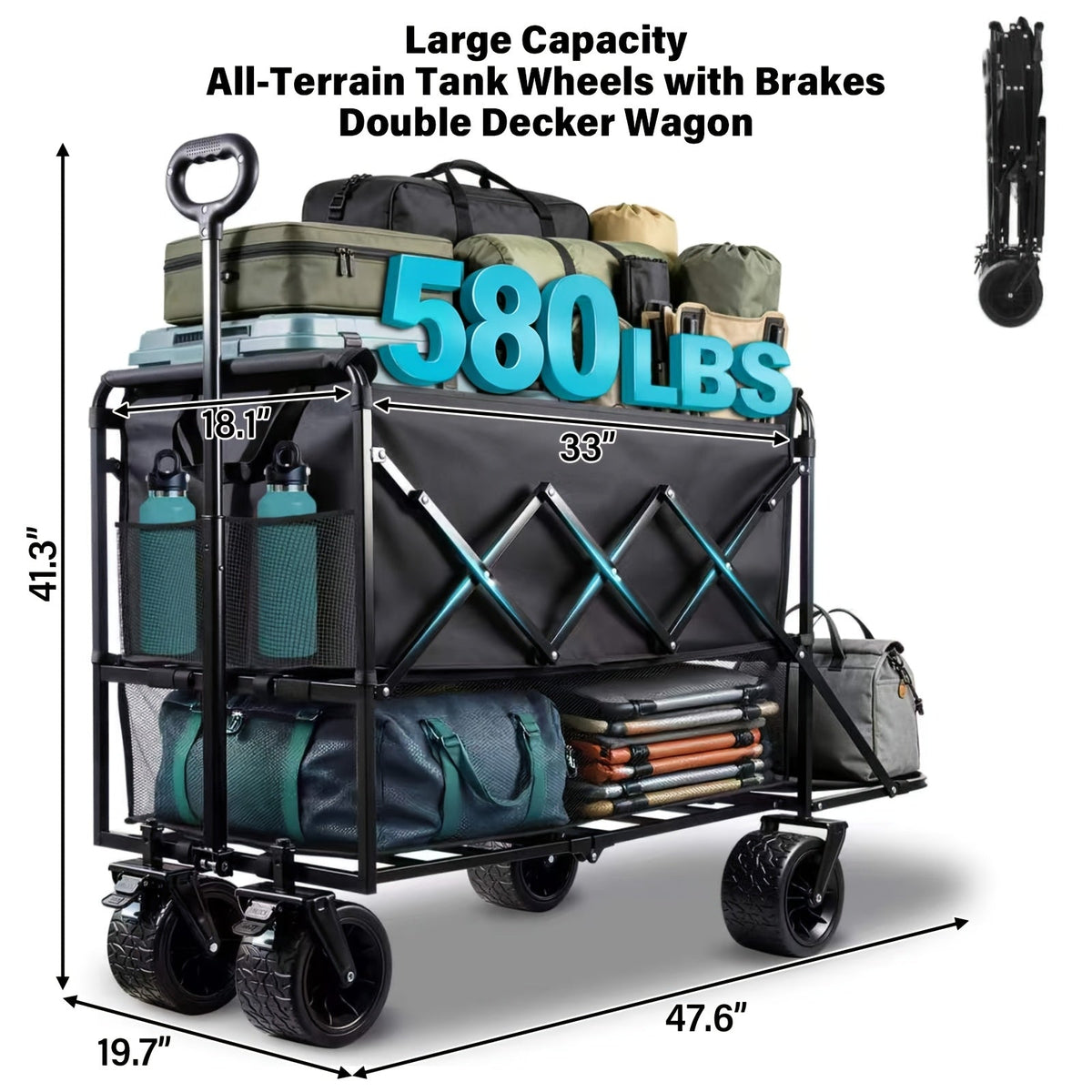 Collapsible Wagon Cart 360 520 580 600LBS Heavy Duty Foldable Utility Wagon with Wheels for Grocery Camping Garden Sports Shopping Beach