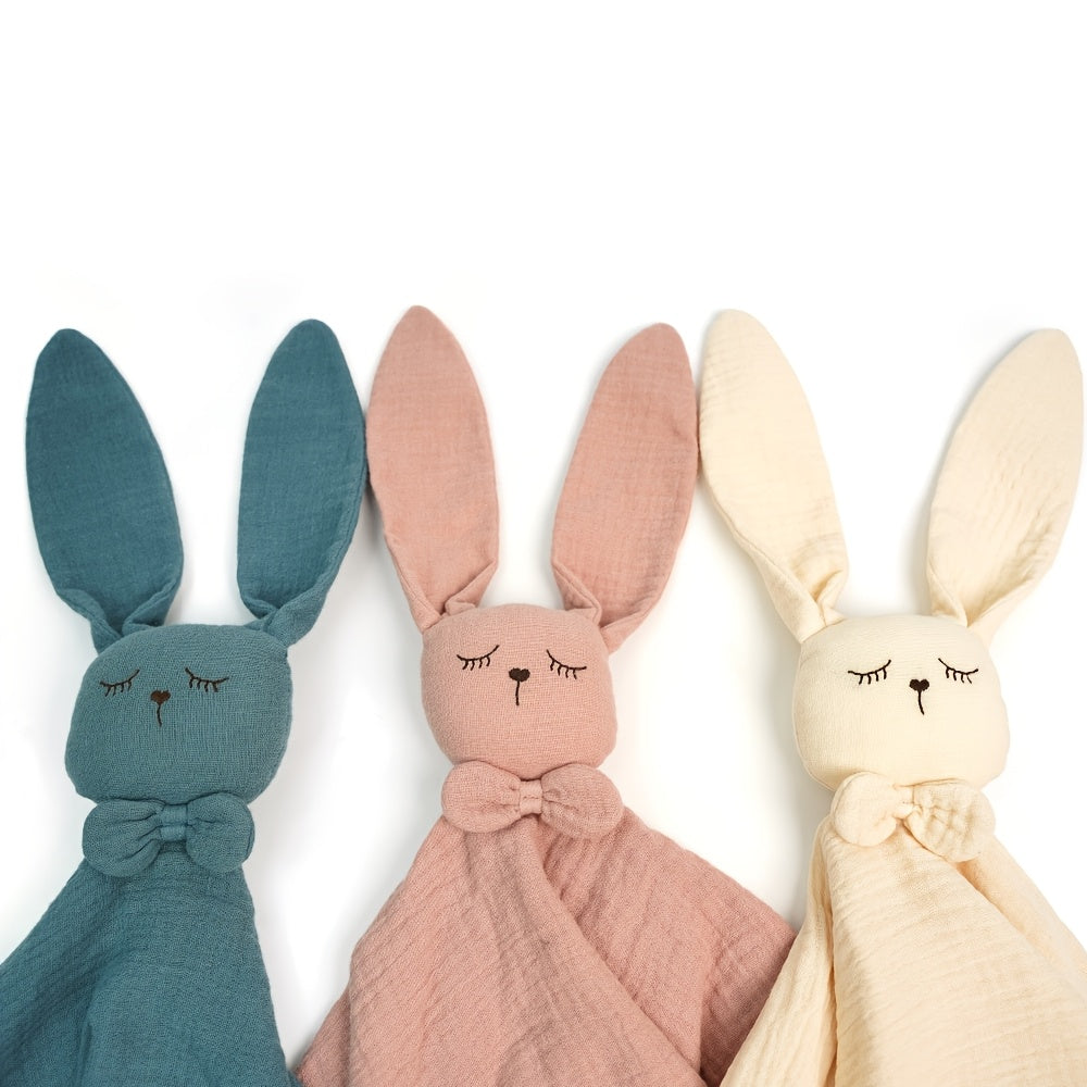 Newborn Baby Bunny Lovey Security Blanket & Rabbit Stuffed Doll, Soft Cuddly Comfort Toy for Boys & Girls, 3 Colors Including Light Blue Pink & Yellow, Baby Shower Gift