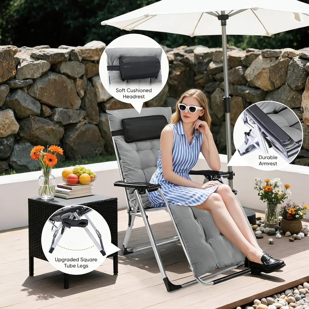 Zero Gravity Recliner Foldable Patio Chair – Removable Cushion & Cup Holder Tray for Beach Patio Poolside Outdoor Lounging