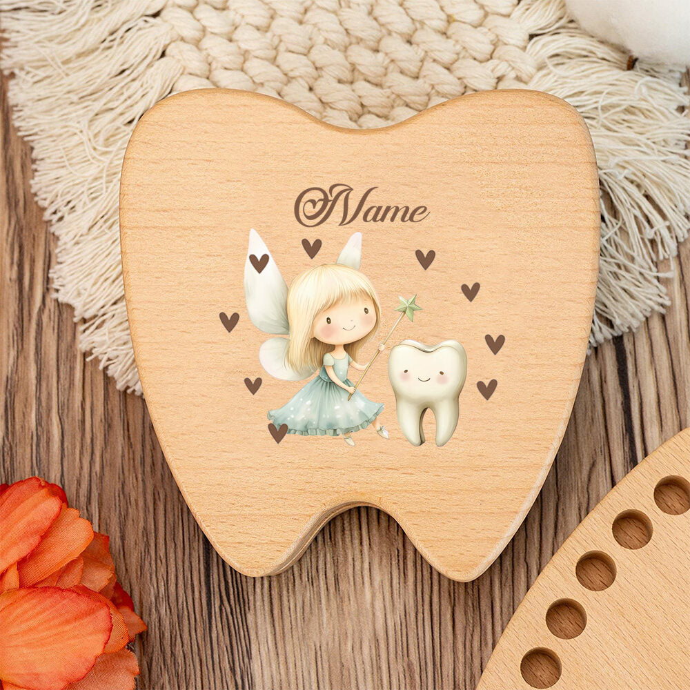 Personalized Baby Tooth Keepsake Storage Box, Custom Name & Color-Printed Design for Incisors Canines & Wisdom Teeth, Tooth Elf & Tooth Angel Designs, Baby Milestone Memory Gift