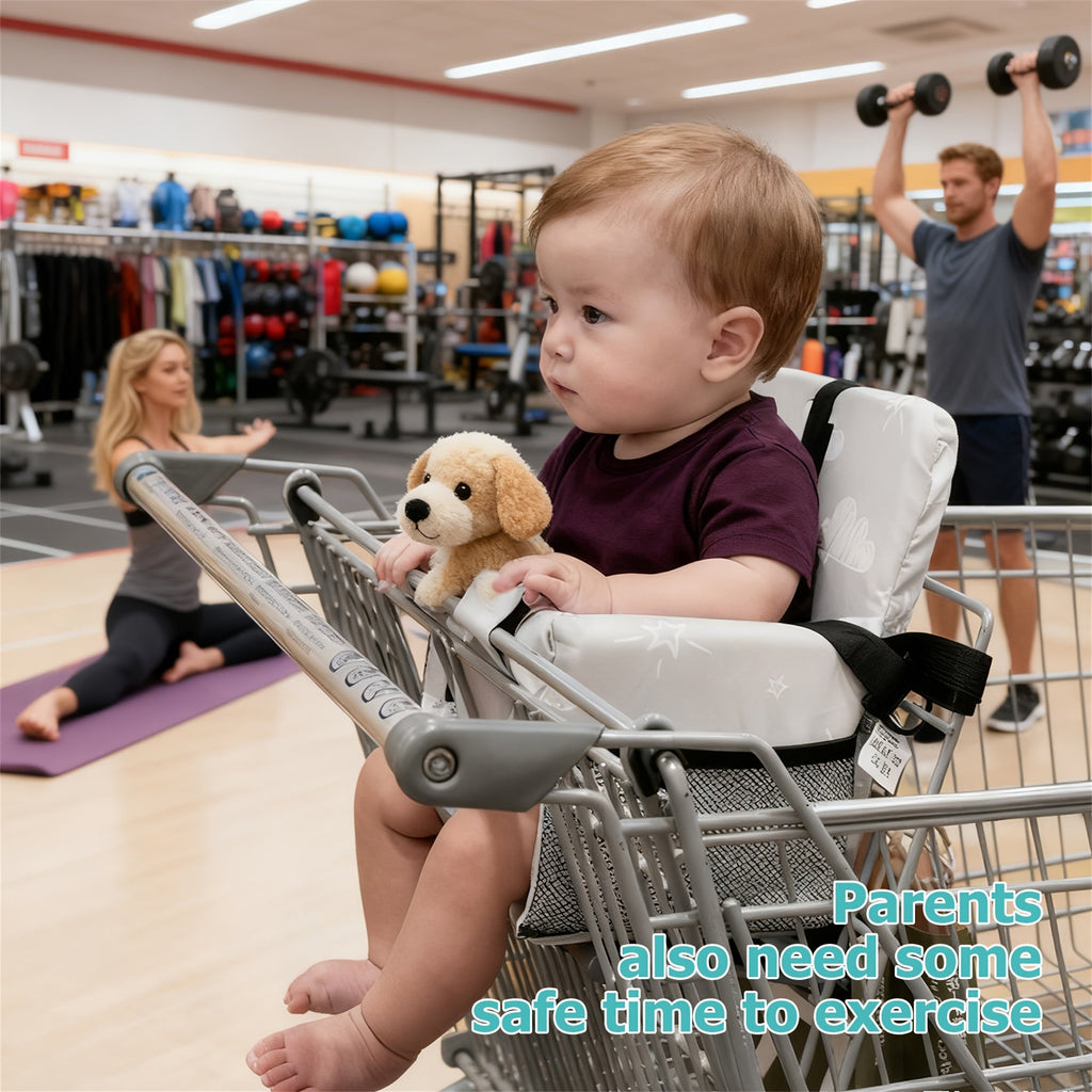 Baby Shopping Cart Cover & Seat Protector, Universal Fit for Most Grocery Carts, Easy Install for Supermarkets Airports & Malls, Clouds Gray & Cloud Pink