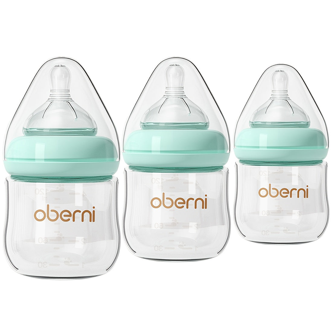 Oberni Anti-Colic BPA-Free Glass Baby Bottles, 4oz 120ml Slow Flow Nipple that Mimics Breastfeeding for Easy Breast-to-Bottle Switch, for Infants 0+ Months, Pink & Blue, 2-Pack & 3-Pack