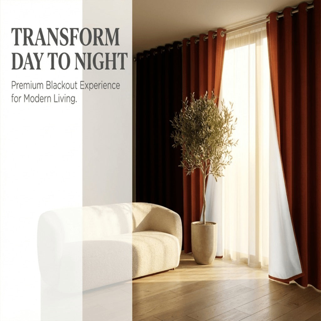 Linen Textured 100% Blackout Curtains 4 Panels Machine Washable Window Drapes – Rust Light Grey Khaki 54W x 84L Inch