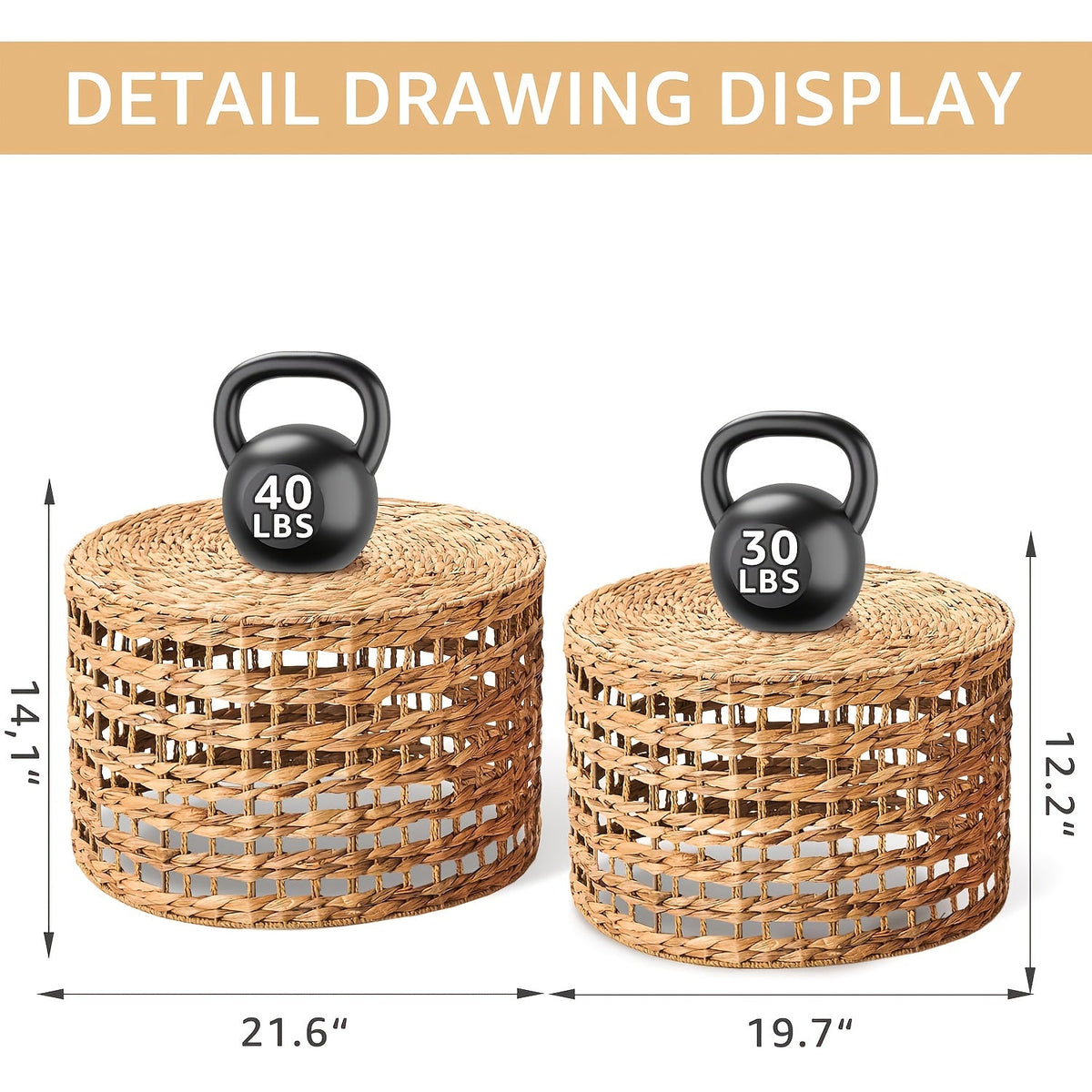 Handwoven Water Hyacinth Outdoor Side Tables Set of 2 Round Patio End Tables for Garden Backyard Porch & Indoor Plant Stands – Natural Seagrass Weave, High & Low Styles, Pro Option Available
