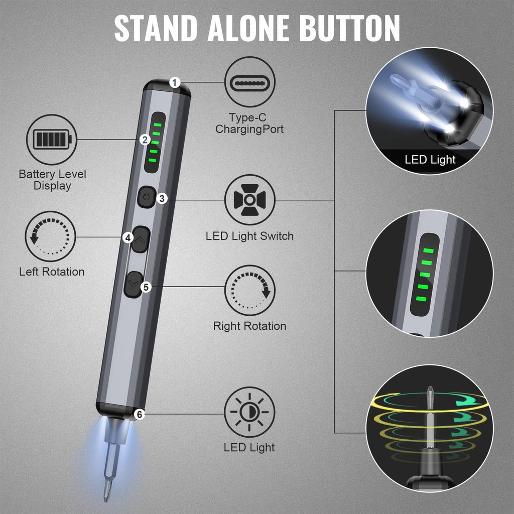 68-in-1 Electric Screwdriver Set - Ergonomic Design, Precision Control, Convenient Storage for Home Repairs, DIY & Professional Use - Gray