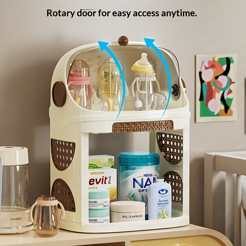 Multi-Functional Baby Bottle Drying Rack with Dust-Proof Flip Cover, Large Capacity PP Single or Double-Layer Rack with Formula Storage, 3 Colors Including Cream White Green & Black