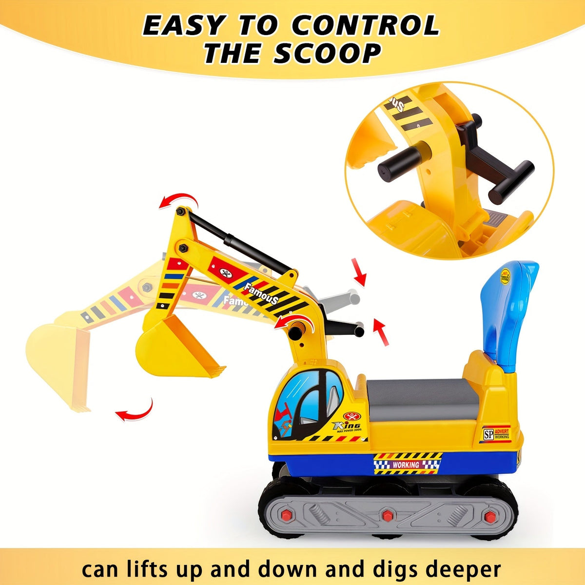 Kids Ride-On Construction Truck Toy, Manual Foot-to-Floor Powered, Safety Bumpers, Durable Build, for Beach & Indoor Play, Toddler & Kids Ages 3 4 5 6+, Holiday Birthday Gift