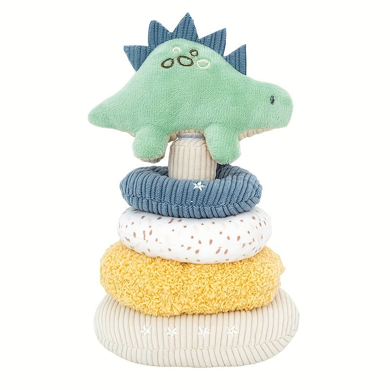 Baby Stacking Plush Ring Toy, Soft Textured Stuffed Stacking Blocks for Infants, Stroller & Crib Travel Toy for Baby Boys & Girls, Unicorn & Stegosaur Stacker Set
