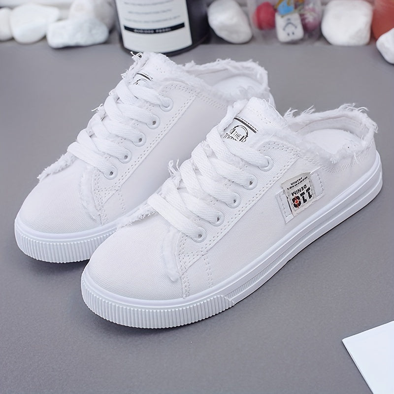 Women's Flat Slip-On Half Loafers - Breathable Casual Board Shoes - Korean Versatile Style - All-Season - US 4.5–10.5 - White, Black & Blue