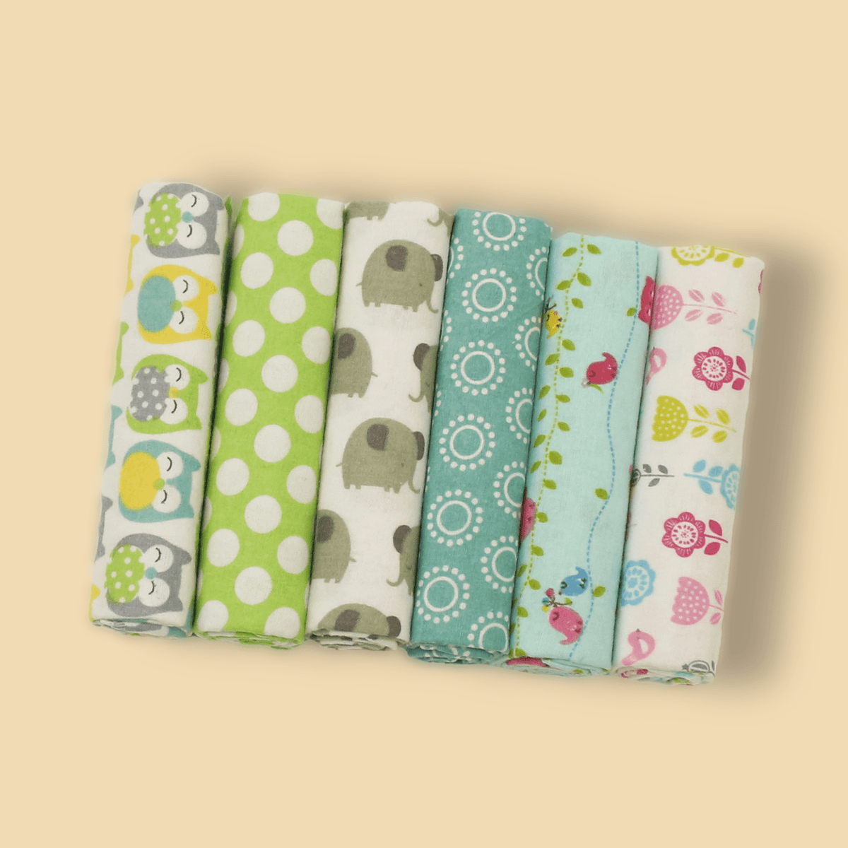 6-Pack Soft Flannel Printed Baby Swaddling Blankets, Cute Printed Star Car Elephant Floral & Animal Pattern Baby Wrap Blanket Set for Newborns & Infants, Multiple Designs