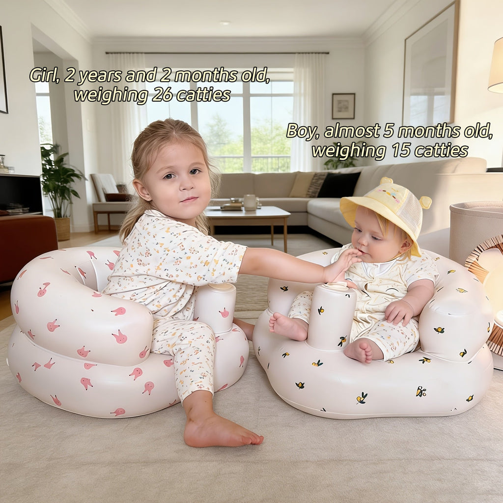 Inflatable Baby Toddler Floor Seat with Air Pump Portable Cushion for Learning to Sit Feeding Camping Travel – Cute Animal Design 0-3 Years