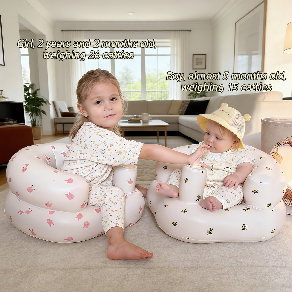 Inflatable Baby Toddler Floor Seat with Air Pump Portable Cushion for Learning to Sit Feeding Camping Travel – Cute Animal Design 0-3 Years