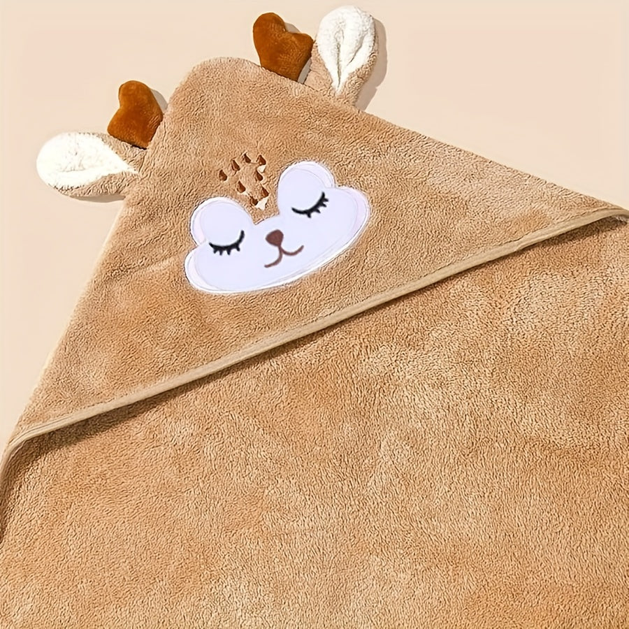 Children's Animal Cartoon Bath Towel, 31.5" x 31.5" Soft Breathable Highly Absorbent Kids Bath Towel, Elk Coffee, Penguin Blue, Panda White & Gray Koala