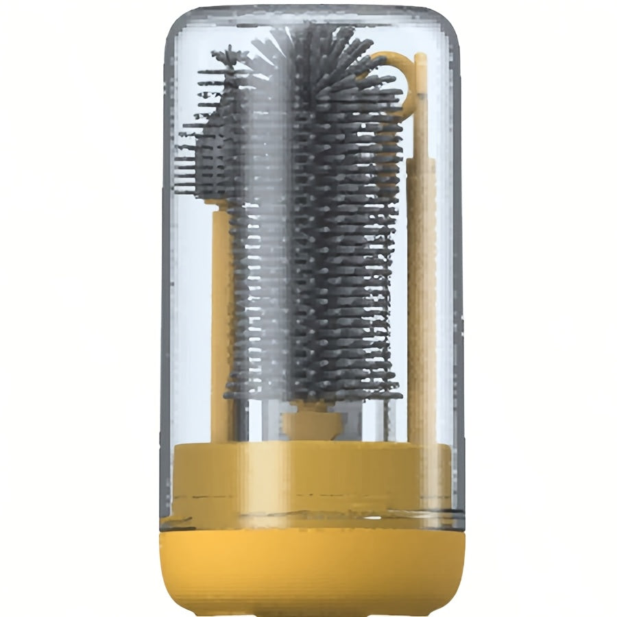 Portable Baby Bottle Brush Set with Nipple Brush Straw Brush Cup Brush – Travel Bottle Cleaning Kit for Feeding Essentials Blue Pink Yellow