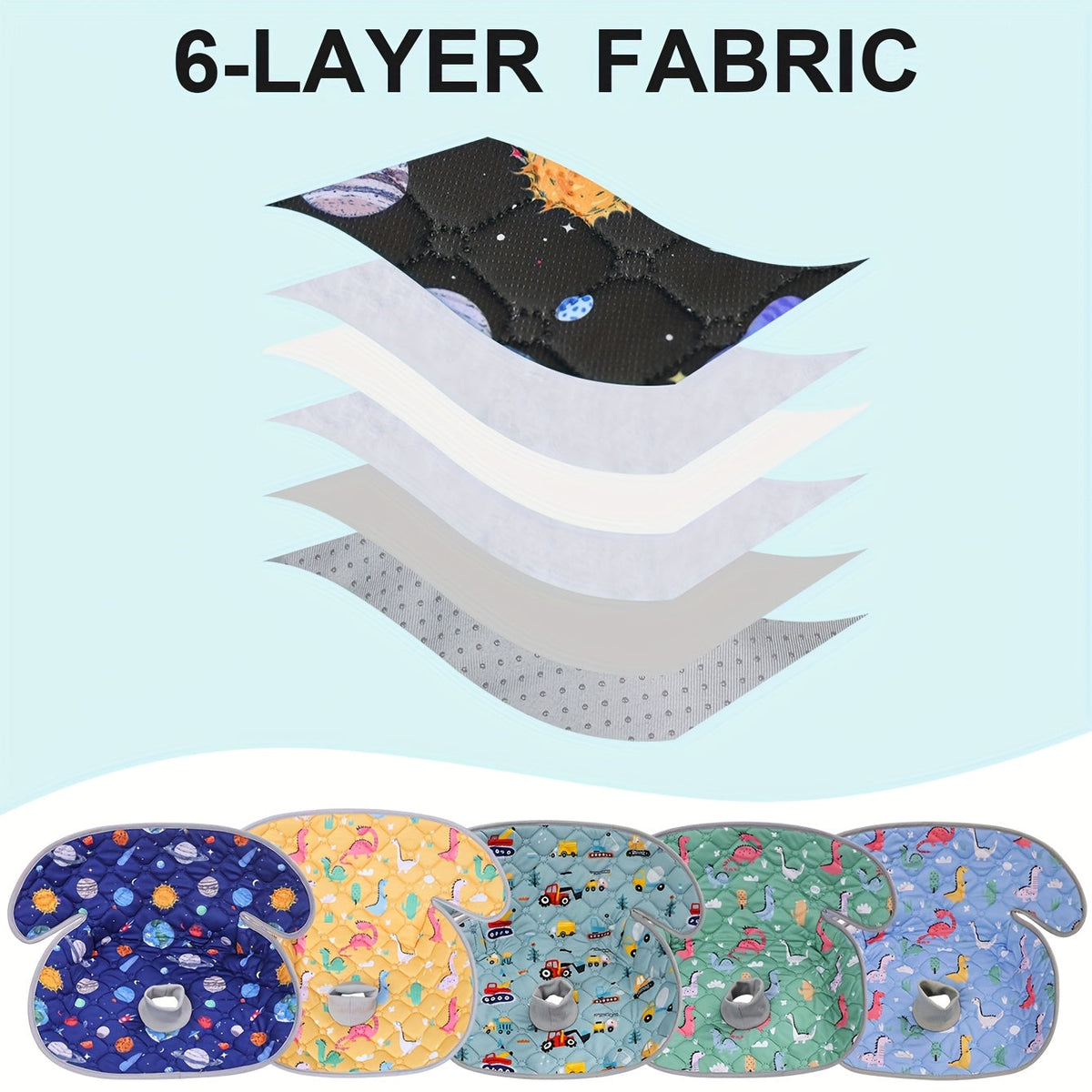 Foldable Cartoon Baby Car Seat Pad 15.75"x15.75", All-Season Cushion for Car Safety Seats Strollers High Chairs & Shopping Carts, Planet Dinosaur & Car Prints, Indoor & Outdoor Use