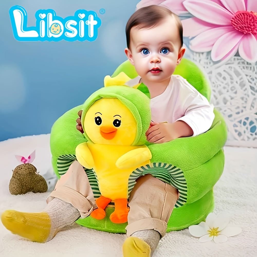 Baby Sit-Me-Up Floor Seat, Cute Plush Infant Sitting Support Chair for Learning to Sit & Feeding, Comfortable Baby Sofa Floor Seat for Babies 4+ Months, Machine Washable, Green & Rose