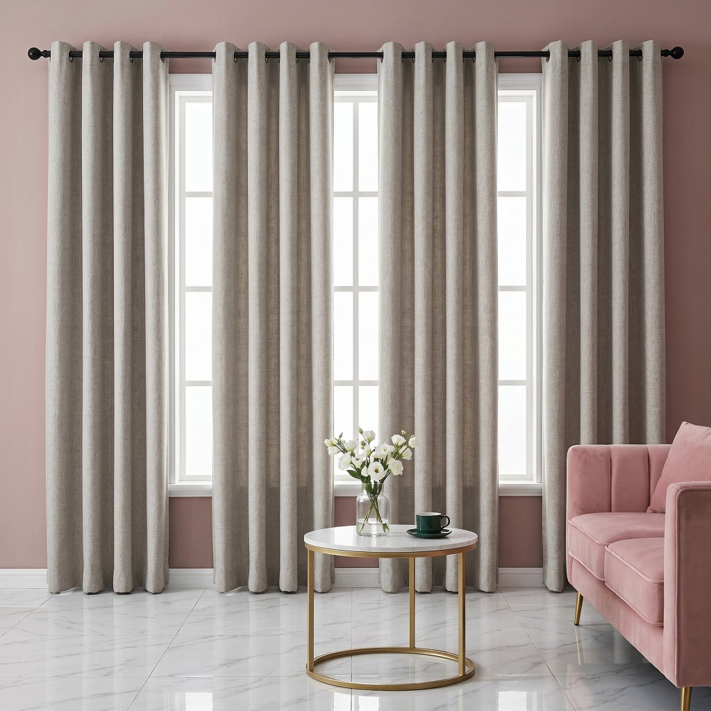 Linen Textured 100% Blackout Curtains 4 Panels Machine Washable Window Drapes – Rust Light Grey Khaki 54W x 84L Inch