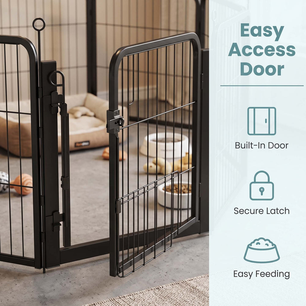 8-Panel Dog Playpen with Mesh Roof, 54.5"x54.5"x23.6", Rust-Resistant Steel & POM Frame, One-Hand Latch Door, 5-Min Setup, Indoor Outdoor Pet Exercise Pen, Black