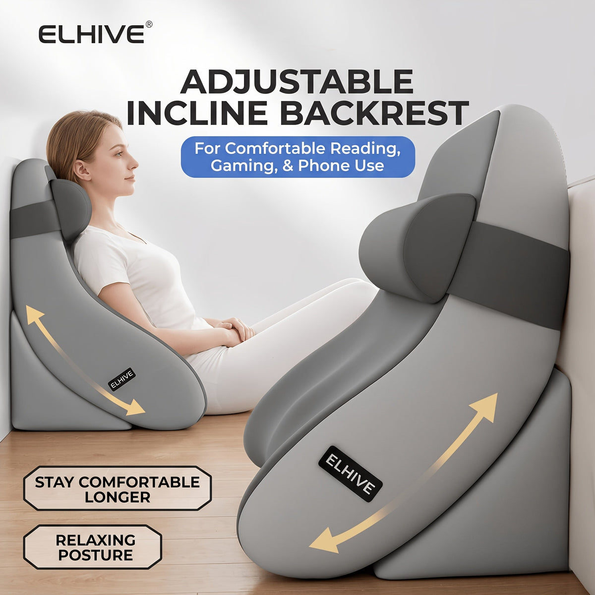 Adjustable Backrest Pillow Set of 3 – Memory Foam Reading Wedge Cushion Multi-Angle Ergonomic Support for Head Neck & Back Lounge Pillow for Bed Gaming TV with Washable Cover