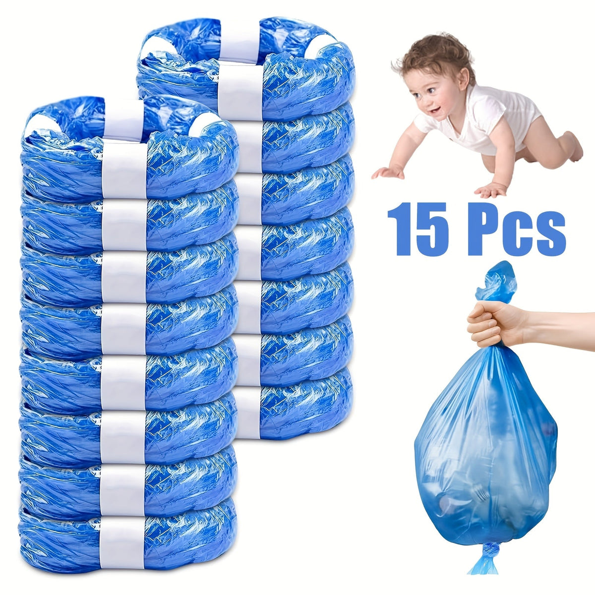 Diaper Pail Refill Bags 9/12/15 Pack, 177-Inch Nappy Bin Liner Disposal Bags Compatible with Tommee Tippee, Angelcare, Diaper Genie, Litter Genie, Twist & Click Diaper Bin