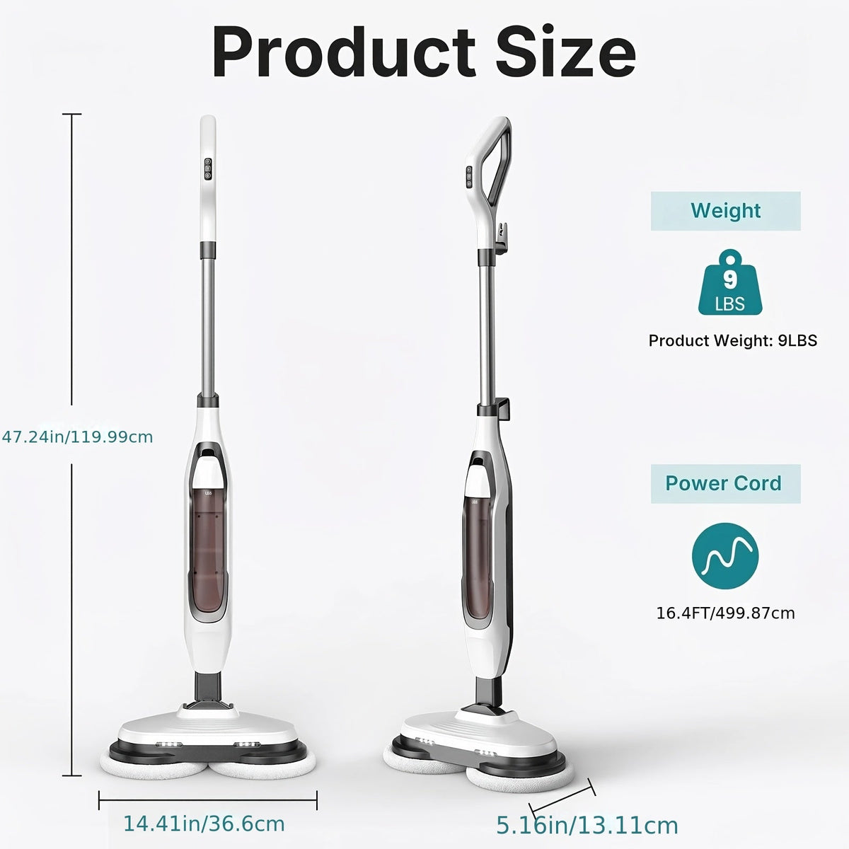 Steam Mop for Floor Cleaning with Dual Spin Rotating Pads, 2 LED Lights, 4 Steam Modes & 16.4FT Cord, Heavy Duty Electric Floor Steamer for Hardwood, Tile, Laminate & Grout, White Gray Green