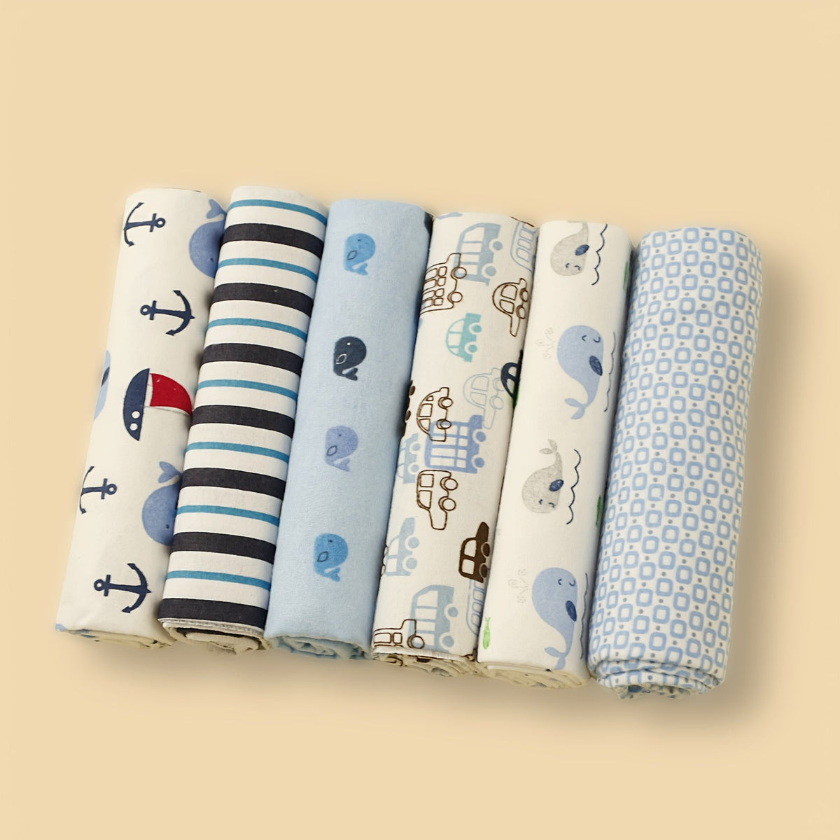 6-Pack Soft Flannel Printed Baby Swaddling Blankets, Cute Printed Star Car Elephant Floral & Animal Pattern Baby Wrap Blanket Set for Newborns & Infants, Multiple Designs