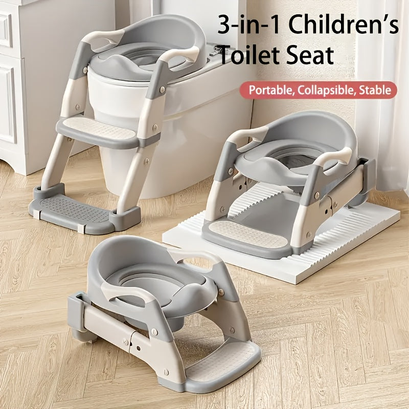 3-in-1 Adjustable Height Toddler Potty Training Step Stool & Toilet Training Seat, Non-Slip Padded Cushion Foldable Step Ladder with Urinal, Easy to Store, Ideal for Home & Travel Use, Purple & Green