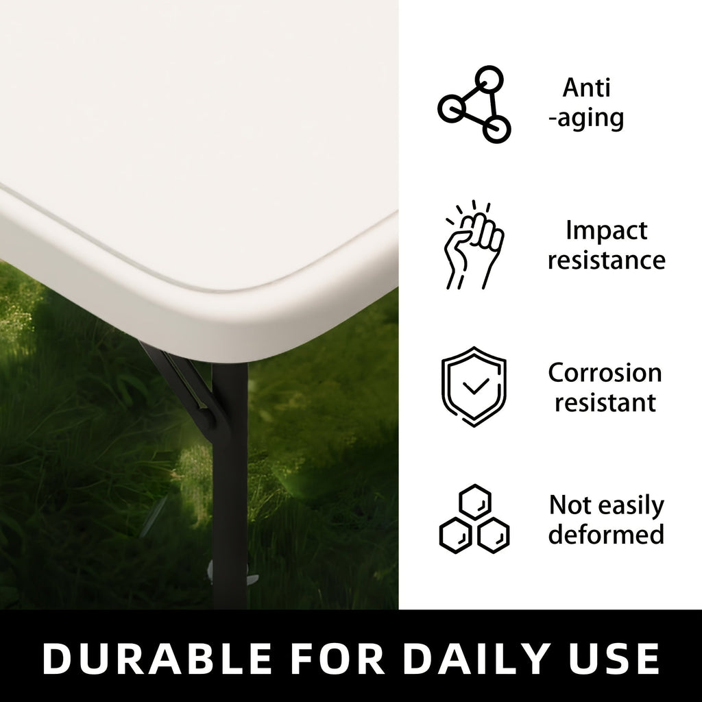 Folding Table 4 Foot Heavy Duty 400 LBS Capacity – 3-Position Adjustable Height Portable Fold-in-Half Table for Camping Party Indoor Outdoor Use 1 or 2 Pack
