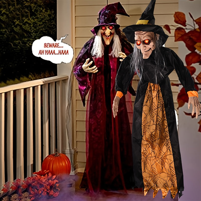Halloween Voice-Activated Talking Witch Decoration – Animated Speaking Witch Pendant for Indoor Outdoor Haunted House Party Decor