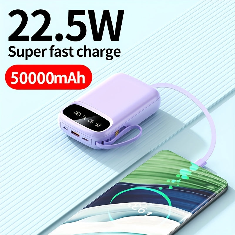 50000mAh Portable Power Bank with 4 Cables & LED Display - Fast Charging Battery Pack for iPhone Android, Lanyard Included, Emergency Backup Charger for Travel Outdoor Camping - 2 Colors