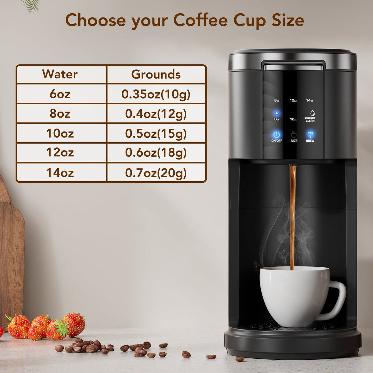 Single Serve Coffee Maker 1200W – Compatible with K-Cup Pods & Ground Coffee 40oz Water Tank Self-Clean Quick Heating for Home & Office