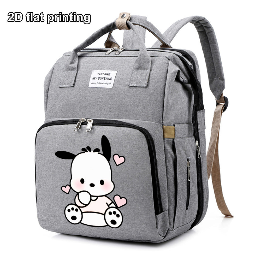 Cute Cartoon Puppy Print Diaper Backpack, Large Capacity Baby Bag for Daily Travel & Outdoor Activities, Stylish Mom & Dad Baby Bag, Black Purple & Grey