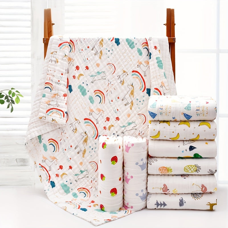 Baby Bath Towel Wrap for Newborns, Soft Absorbent 4-Layer Muslin Gauze Cotton Hooded Bath Towel Blanket for Infants & Toddlers, Cute Print Baby Shower Gift for Boys & Girls