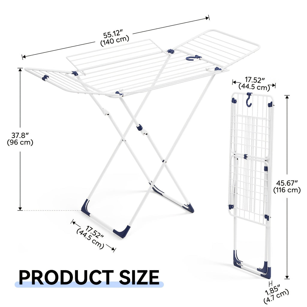 Foldable Clothes Drying Rack 4-Wing Large Capacity – Space-Saving Metal Laundry Airer 55" Free-Standing for Indoor Outdoor Use