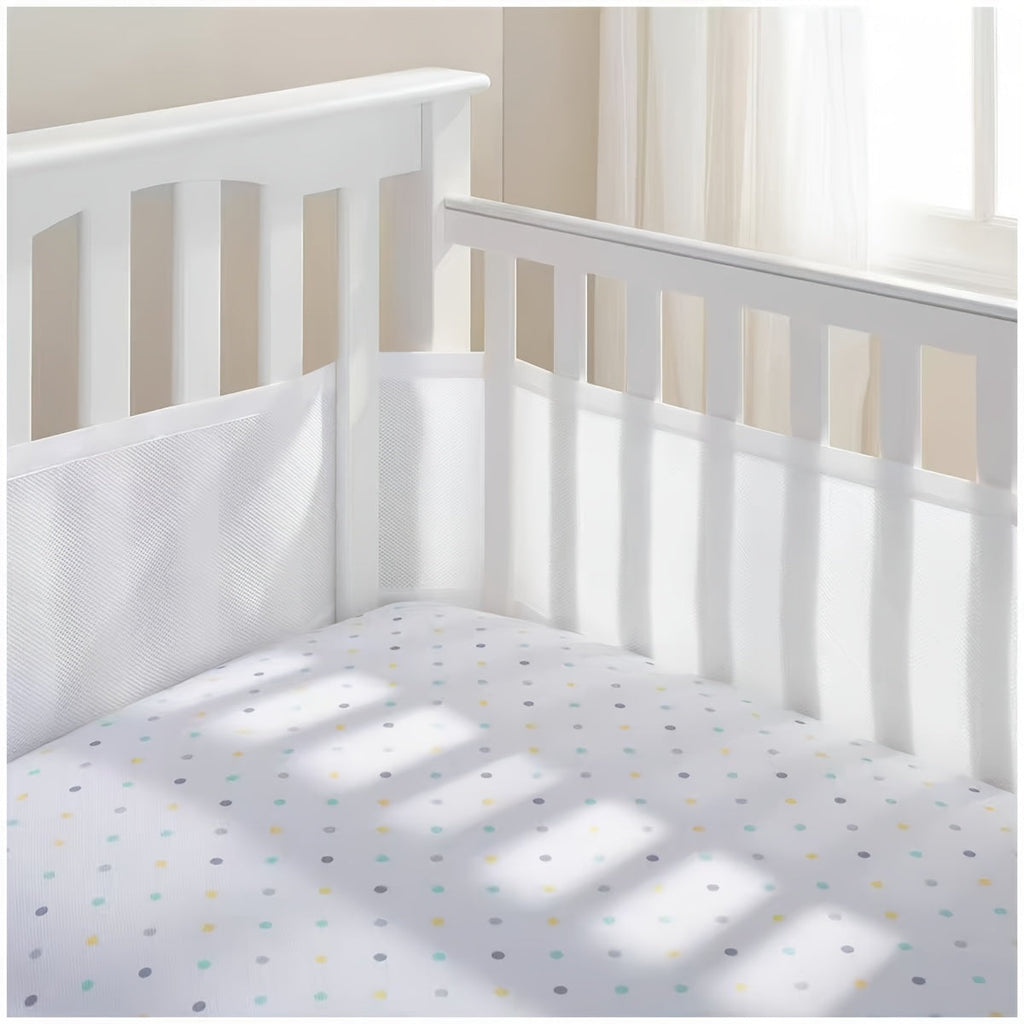 Breathable Crib Mesh Liner, 3mm Single-Layer Breathable Mesh Crib Bumper Liner that Protects Baby Legs & Arms, Fits 3- or 4-Sided Full-Size Cribs, Safe & Compliant, White Grey & Sakura Pink