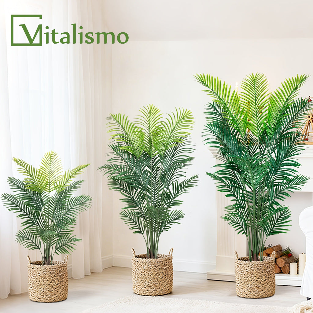 Artificial Palm Tree 4/5/6ft – UV-Resistant Faux Areca Palm with Realistic Dense Leaves & Black or White Planter Option for Living Room Patio Office Commercial Decor