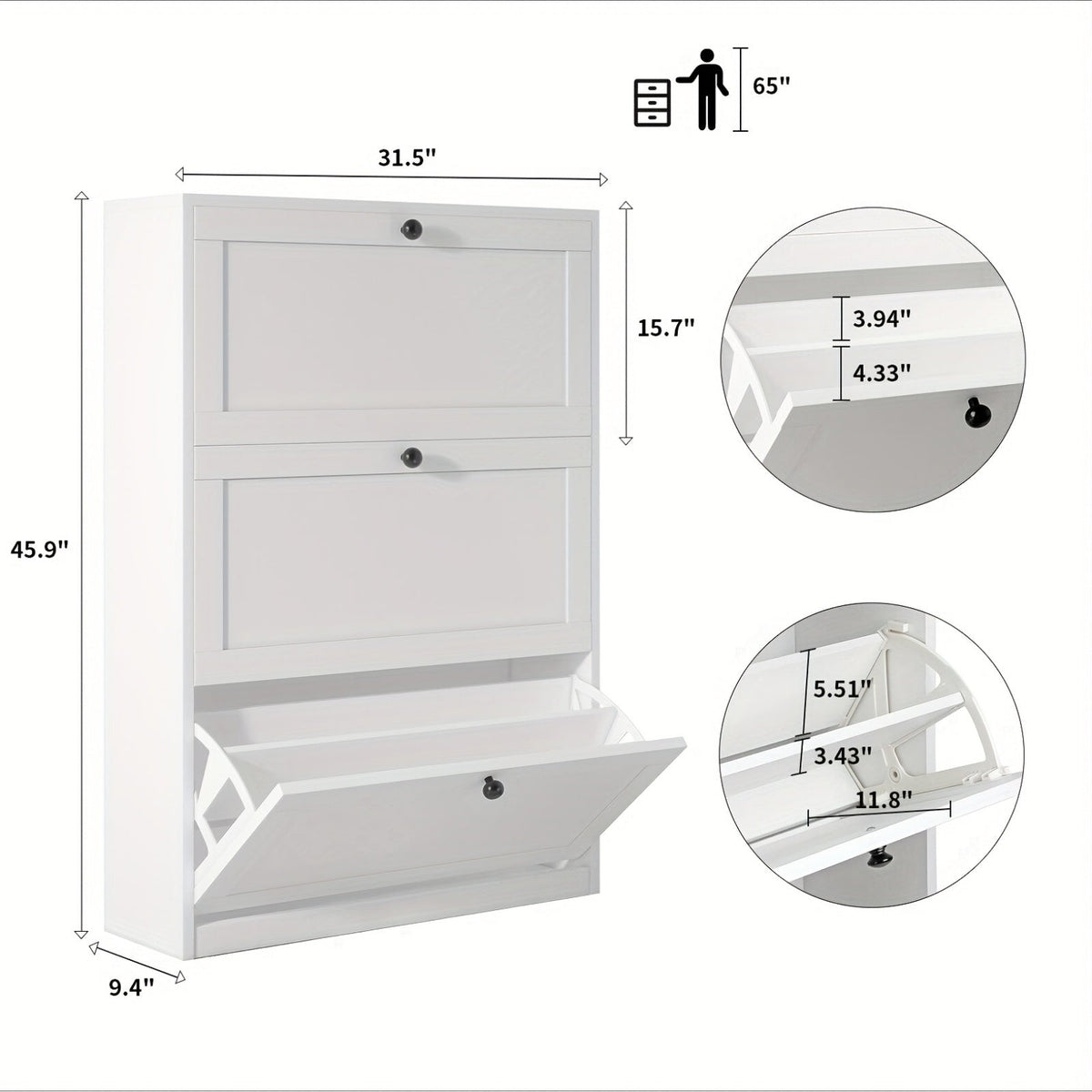 Narrow Shoe Cabinet with 3 Flip Drawers & Adjustable Shelf, Freestanding Hidden Shoe Organizer for Entryway Hallway Bedroom Apartment, Space-Saving Slim Shoe Storage Cabinet, Modern Design