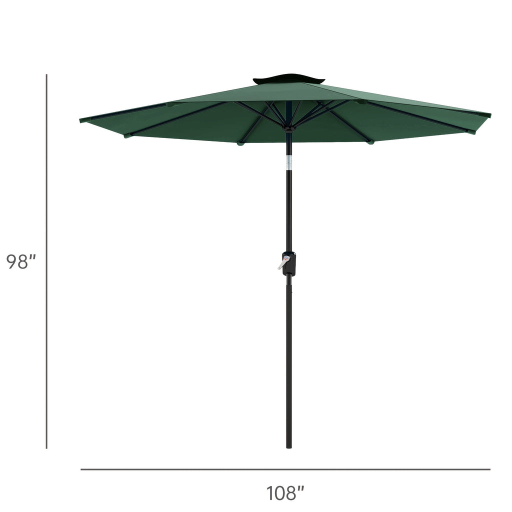 Patio Umbrella 9ft/10ft - Large Outdoor Beach Umbrella with Manual Crank, Tilt & Adjustable Height, Metal Frame, Polyester Fabric - Table or Freestanding - 5 Colors