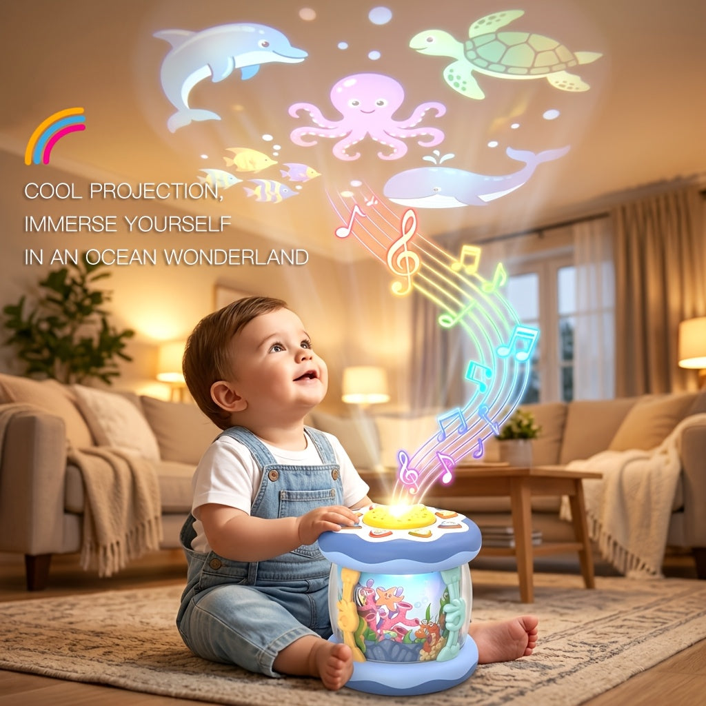Ocean Animal Electric Music Toy for Kids, Interactive Baby & Toddler Toy with Multiple Music Modes Built-In Melodies & Ambient Light, Fun Sensory Musical Toy, Blue, Cartoon Powder & Mixed Colors