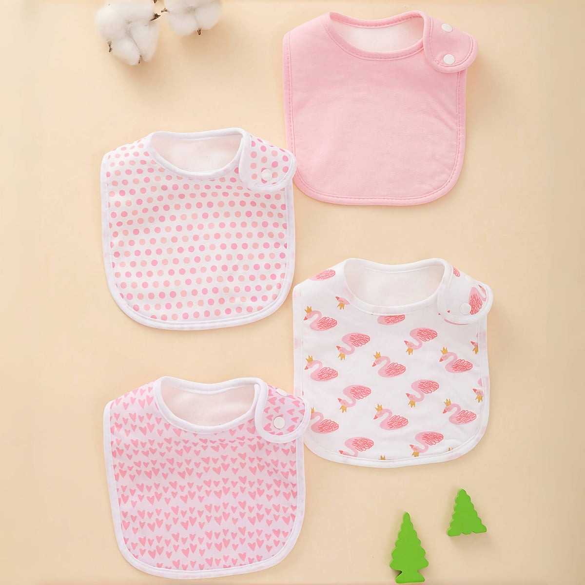 4-Pack Soft Absorbent Baby Bibs with Cute Printed Patterns, Drool & Feeding Bibs for Newborns Infants & Toddlers, Baby Bib Set for Boys & Girls, Multiple Color Options