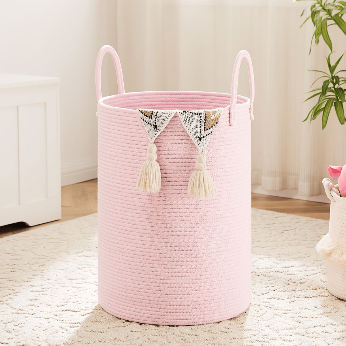 Collapsible Cotton Rope Woven Laundry Basket, Natural Elegant Laundry Hamper for Bathroom Nursery & Living Room, Versatile Storage for Clothes Toys & Blankets, 40L 60L 80L 100L, 9 Colors