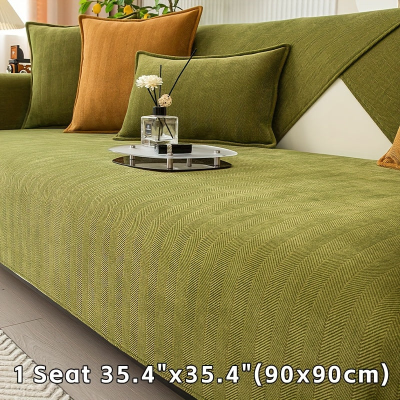 Chenille Ribbed Sofa Cover - Non-Slip, Pet-Friendly, Machine Washable Stretch Jacquard Couch Protector for 1, 2, 3 & 4-Seater & Sectional - Backrest, Handrail & Pillow Case - 9 Colors