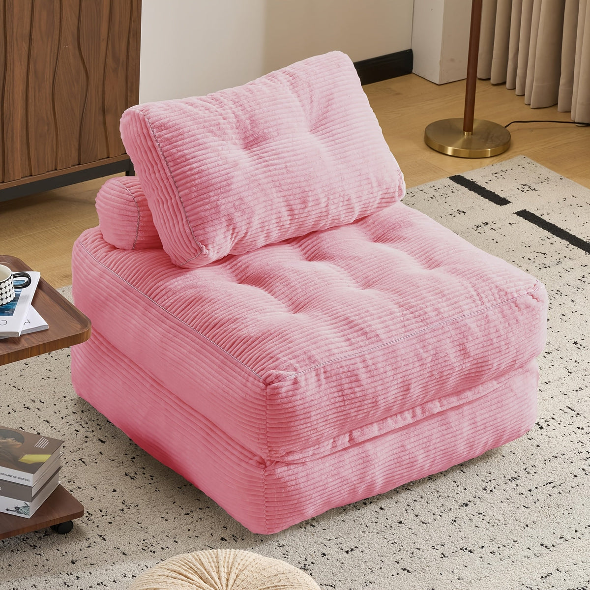 Folding Sofa Bed Convertible Sleeper Chair for Adults, Foam Filling Floor Couch with Pillow, Single Size Floor Mattress Fold Out Bed, Grey White Black Pink Blue Brown