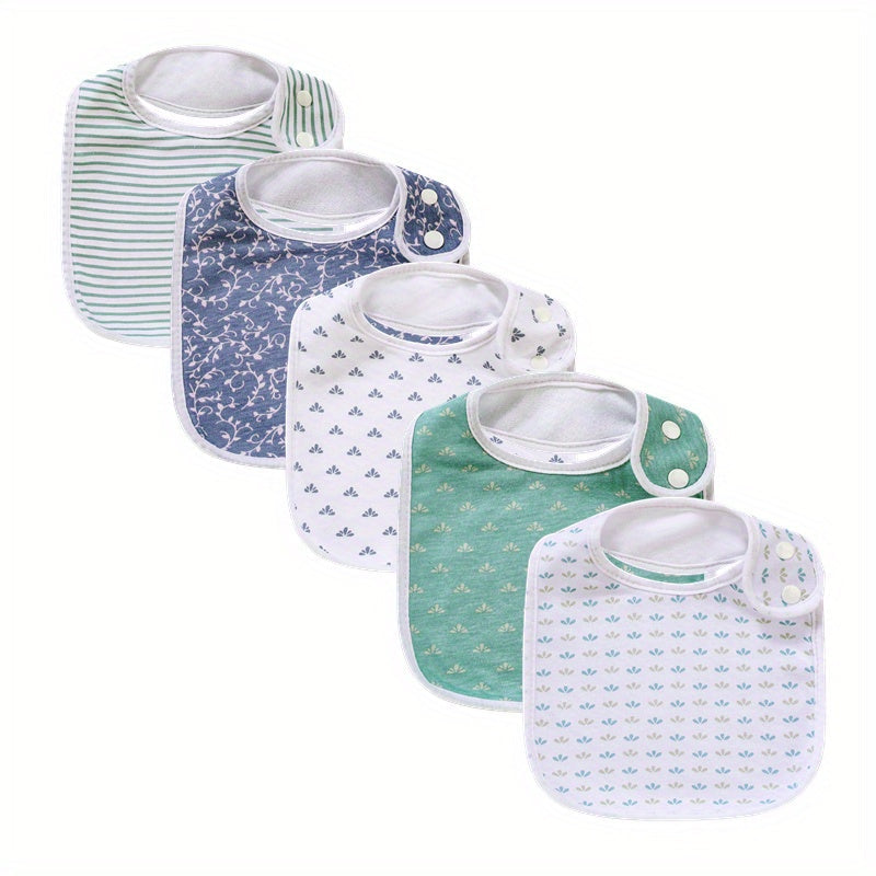 5-Pack Baby Drool & Teething Bibs, Soft Absorbent Cloth Bibs with Snap Closure for Newborns & Infants, Multicolor Feeding & Teething Bibs in Pink & Green