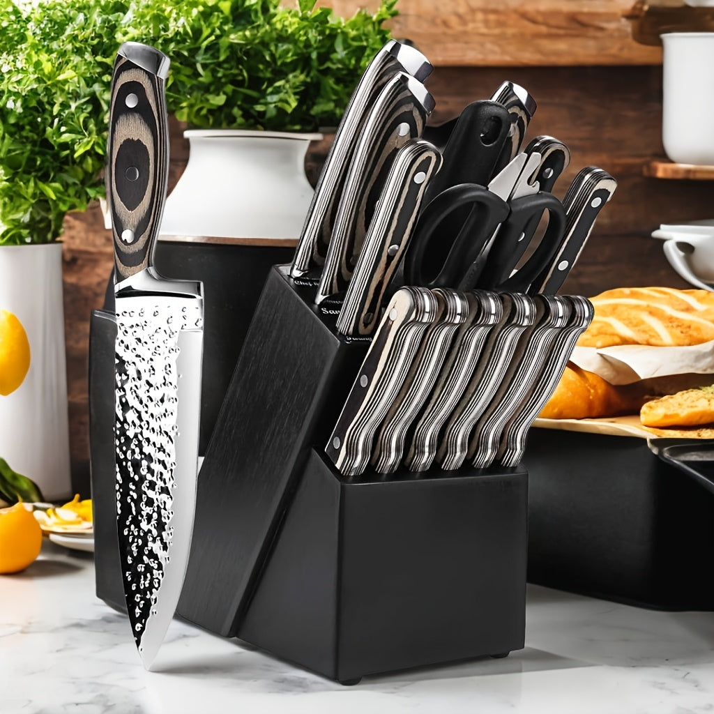 Stainless Steel Kitchen Knife Set 15-Piece – Professional Chef Cooking Knives Dishwasher Safe for Home Kitchen & Restaurant